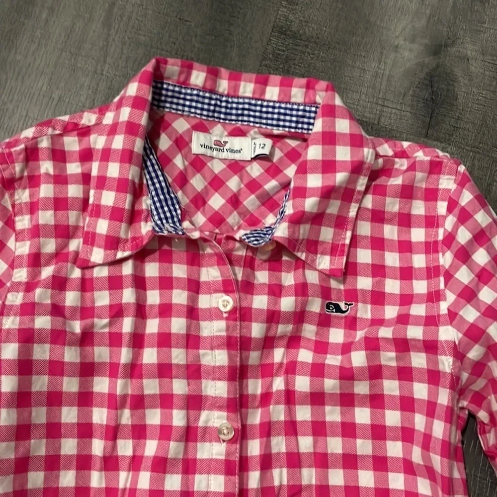 Vineyard Vines Pink Gingham Long sleeve shirt dress with tie belt size 12